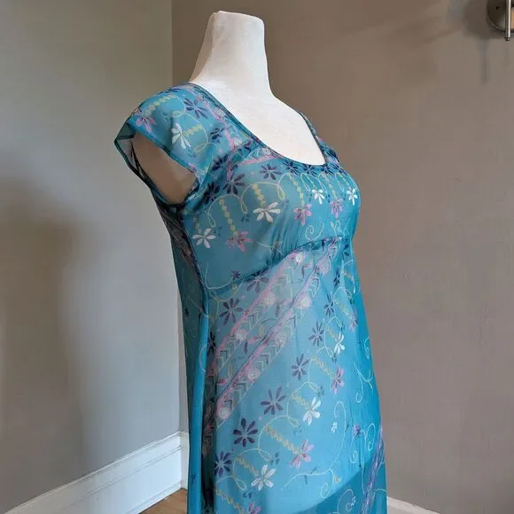 Vintage Y2K Floral Mesh Overlay Mini Dress, Empire Waist, Fairycore, Size 4P - Picture 7 of 8